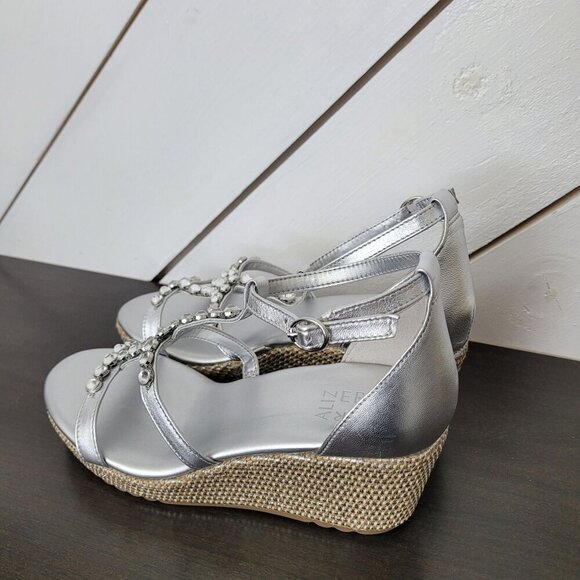NEW Naturalizer Serena Wedge Sandals Silver Leather Upper 8 - Picture 3 of 8